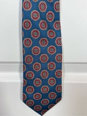Maison Blanche Italian Silk Tie Blue Burgundy Medallion Geometric Business Mens